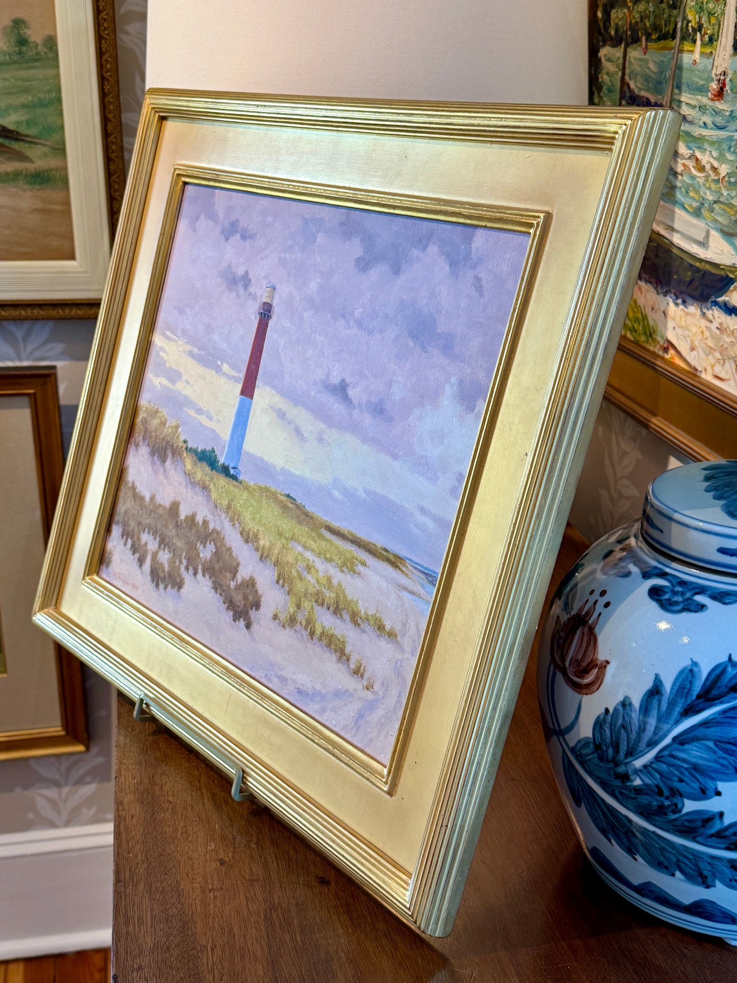 Anthony R. Thompson Barnegat Light Long Beach Island NJ LBI Coastal Landscape Oil Painting in Gold Frame