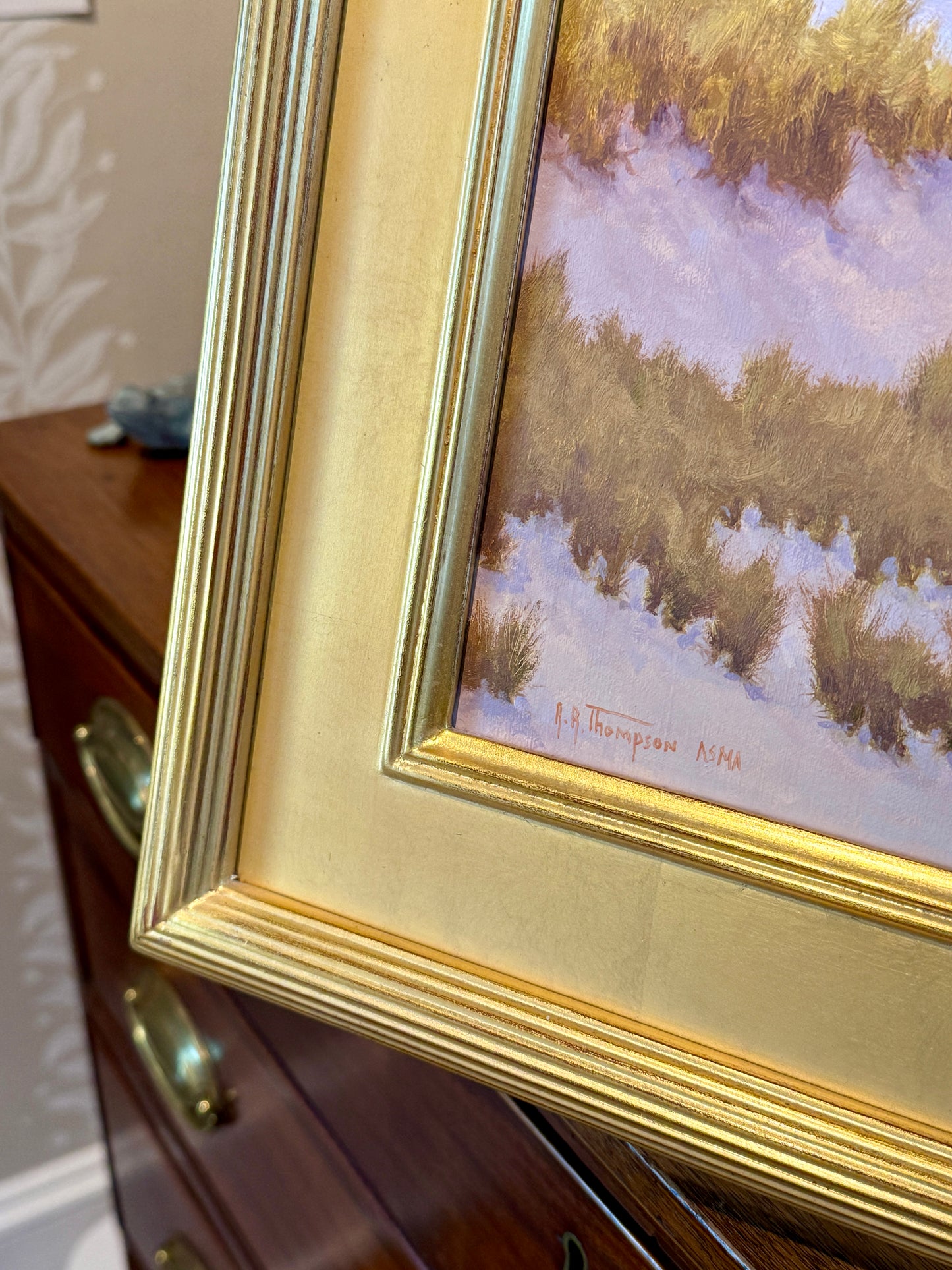 Anthony R. Thompson Barnegat Light Long Beach Island NJ LBI Coastal Landscape Oil Painting in Gold Frame