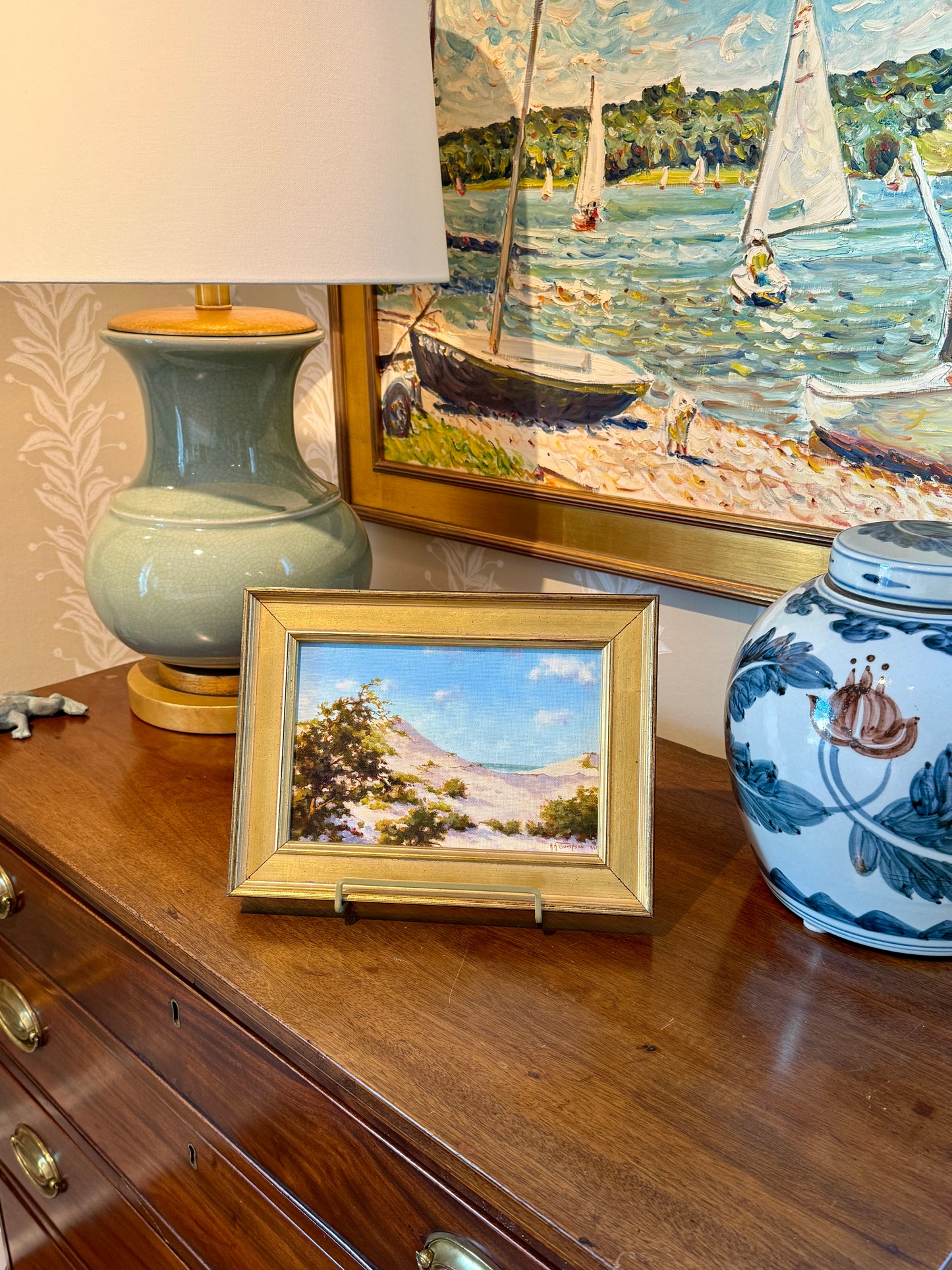 Anthony R. Thompson Assateaugue Island Dunes Coastal Landscape Oil Painting in Gold Frame
