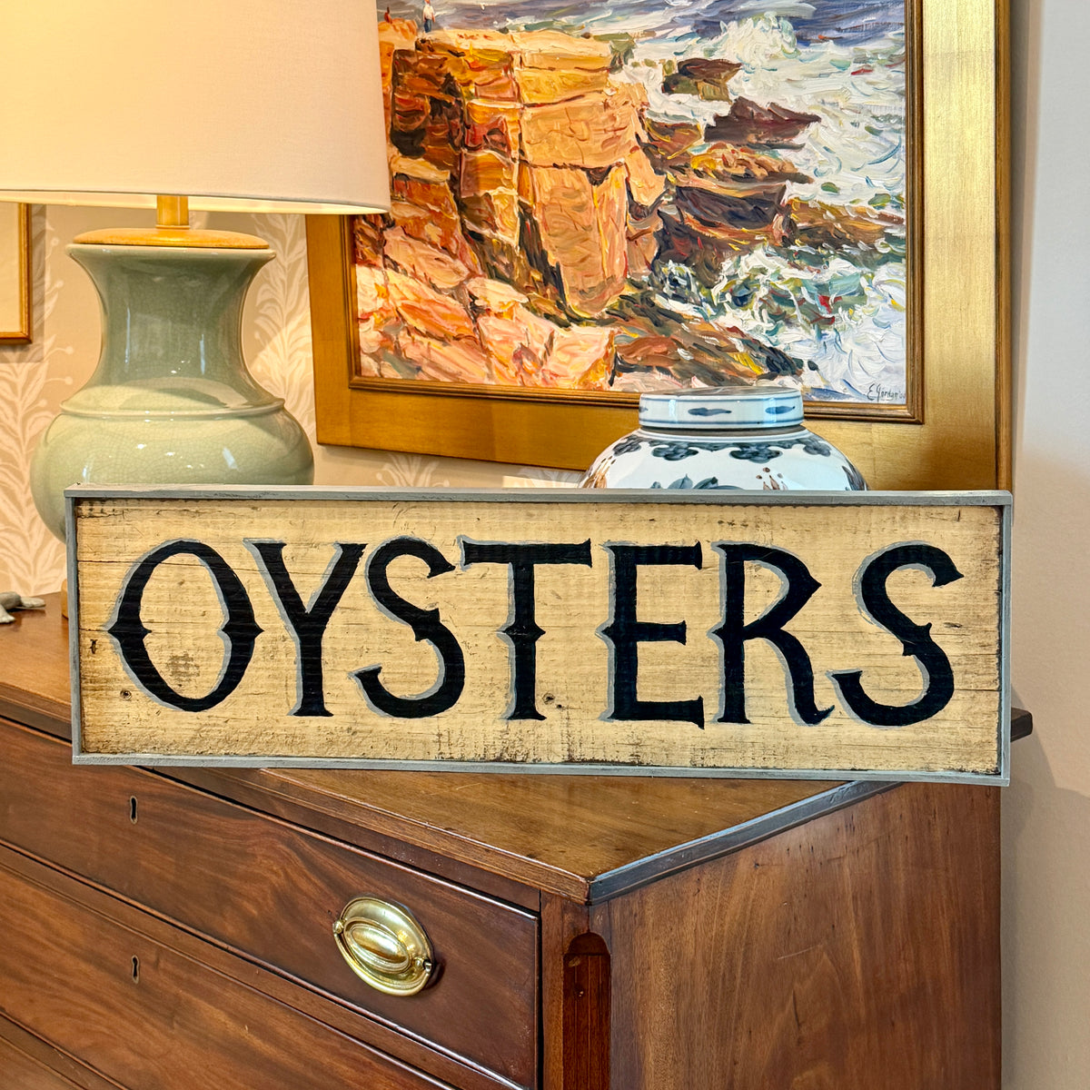 Hand Painted Barn Wood "Oysters" Trade Sign