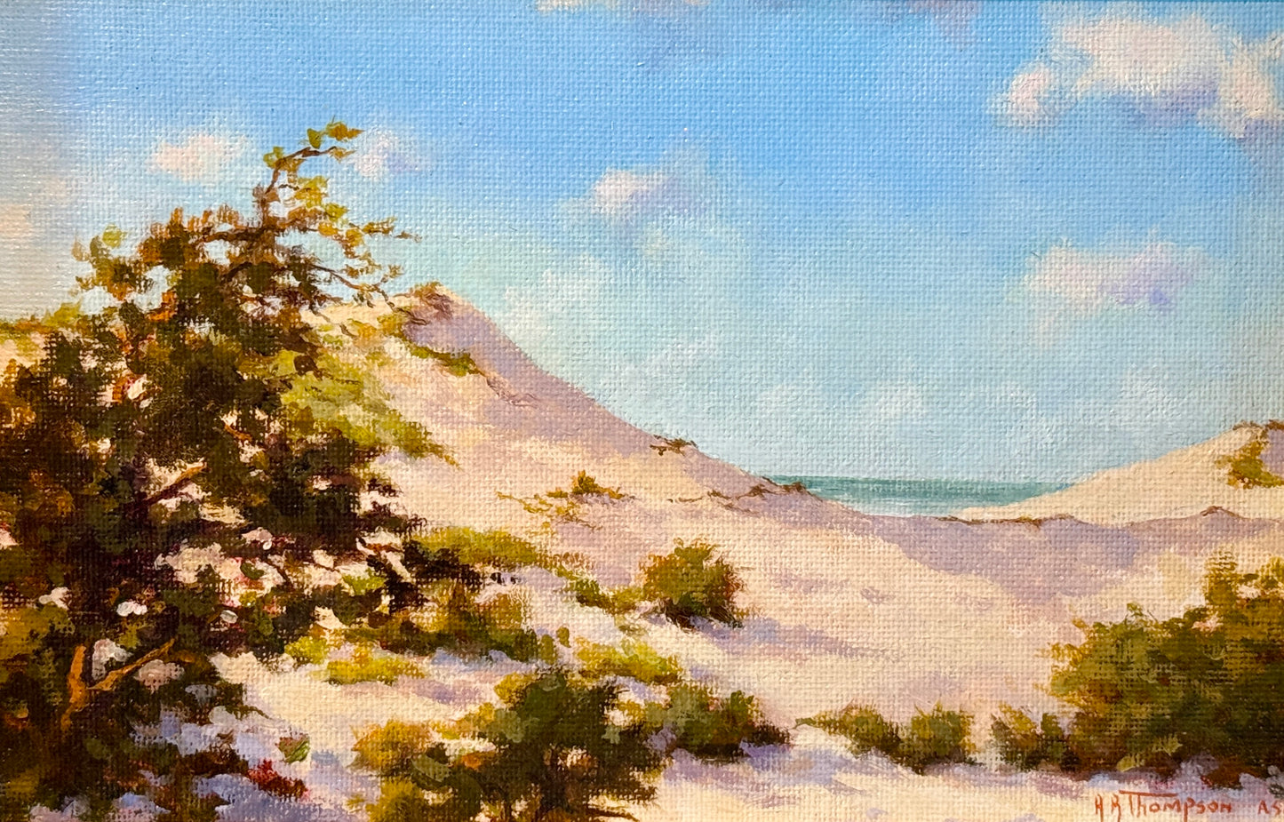 Anthony R. Thompson Assateaugue Island Dunes Coastal Landscape Oil Painting in Gold Frame