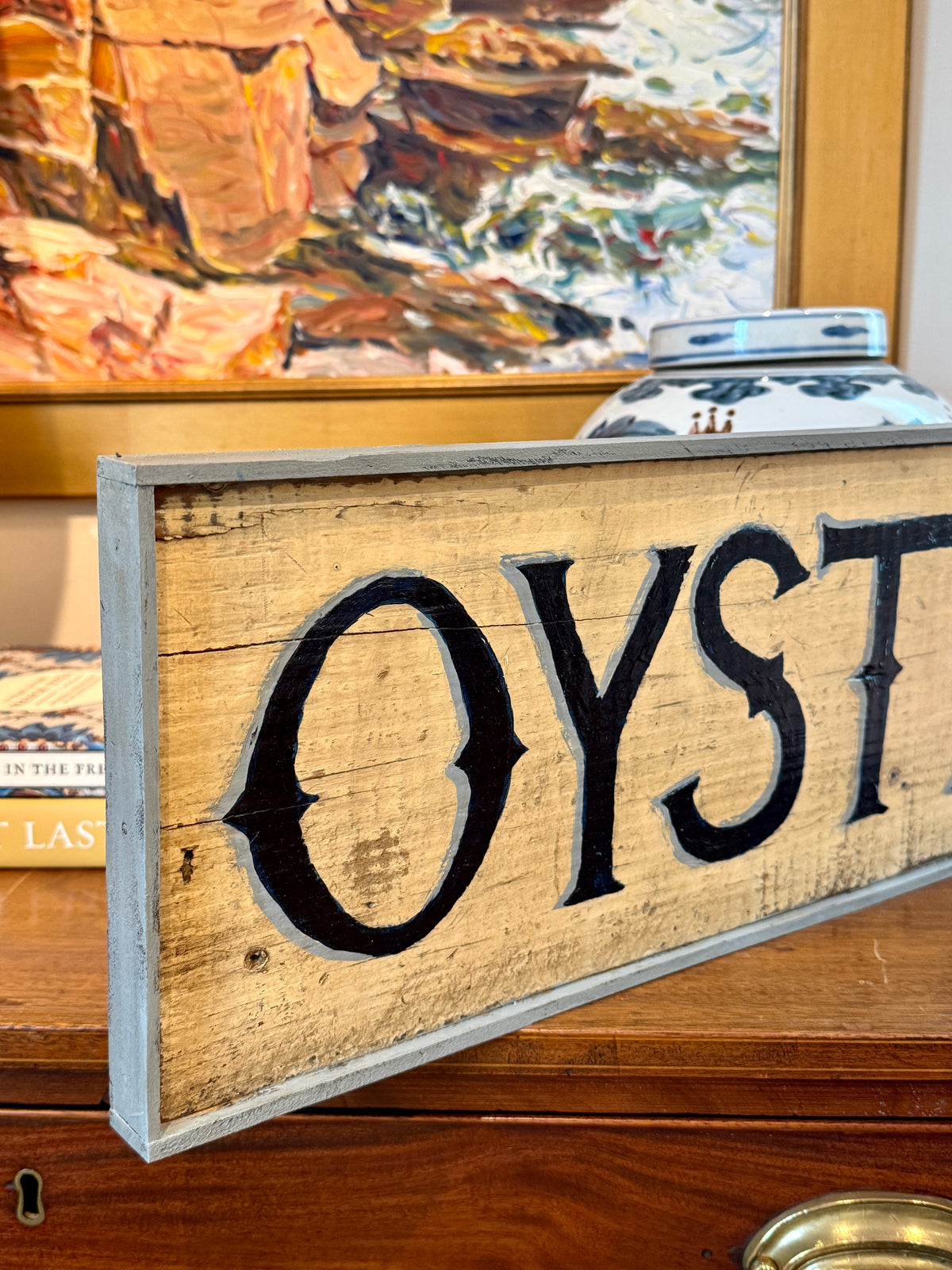 Hand Painted Barn Wood "Oysters" Trade Sign