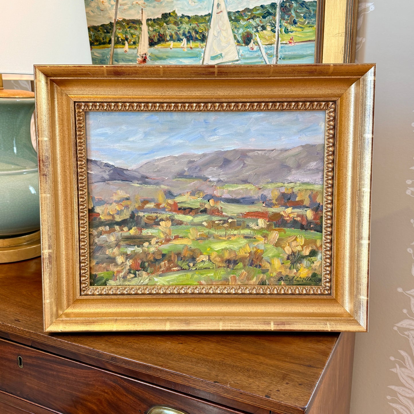 David A. Williams Autumn View Landscape Oil Painting in Deep Gold Frame