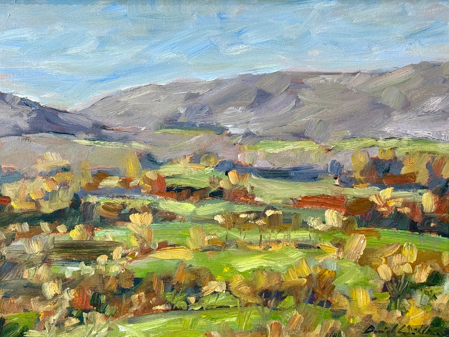 David A. Williams Autumn View Landscape Oil Painting in Deep Gold Frame