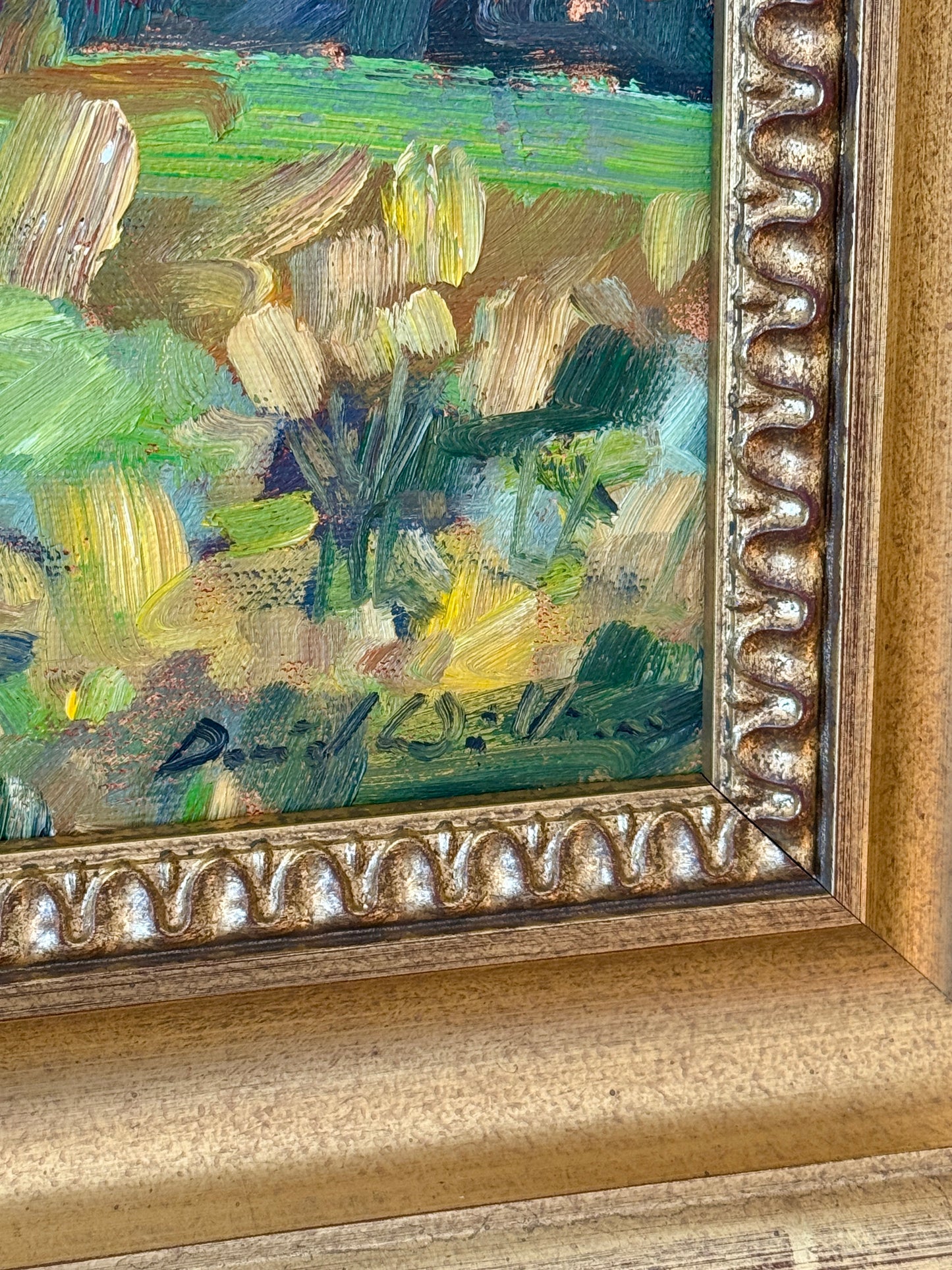 David A. Williams Autumn View Landscape Oil Painting in Deep Gold Frame