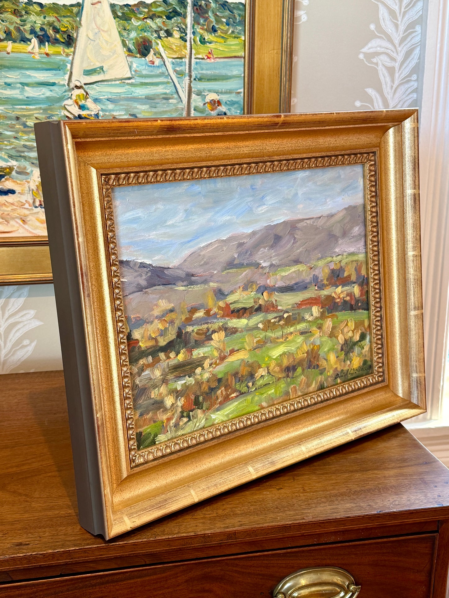 David A. Williams Autumn View Landscape Oil Painting in Deep Gold Frame