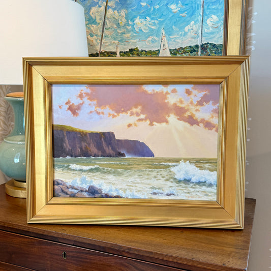 Anthony R. Thompson Cliffs of Moher Ireland Seascape Oil Painting in Gold Frame