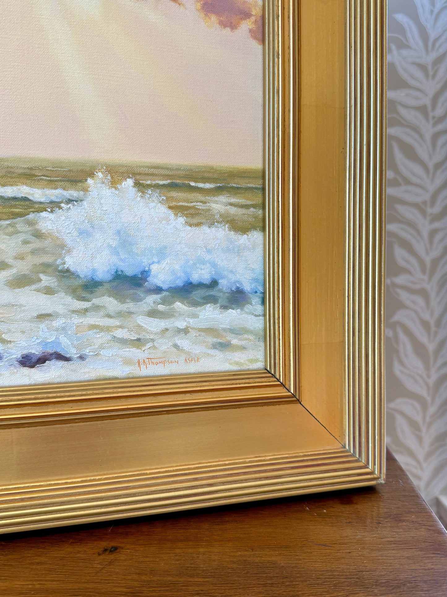 Anthony R. Thompson Cliffs of Moher Ireland Seascape Oil Painting in Gold Frame