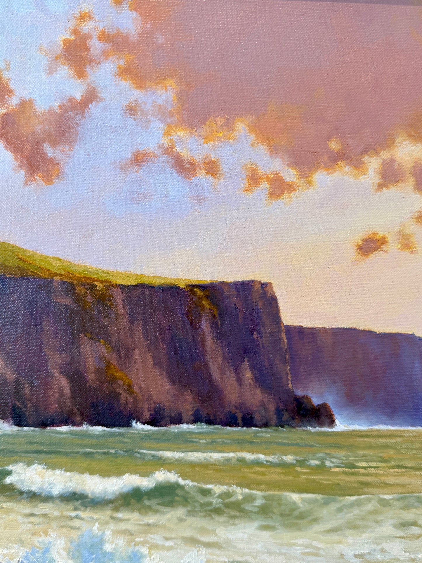 Anthony R. Thompson Cliffs of Moher Ireland Seascape Oil Painting in Gold Frame
