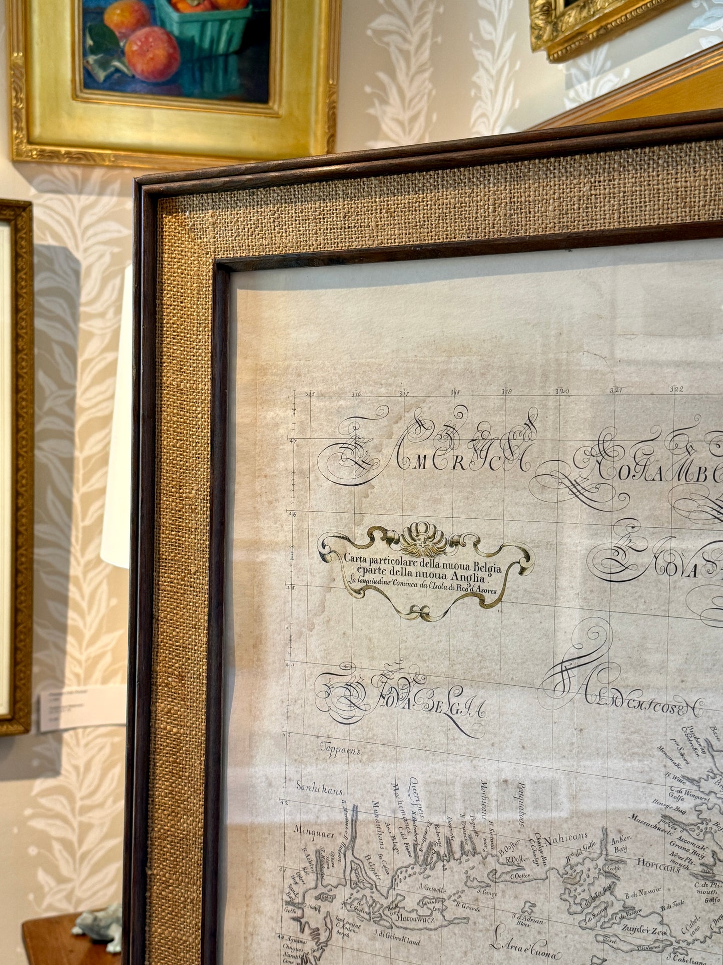 Antique Sailing Chart of New England Engraving by Pease in Custom Wood Frame