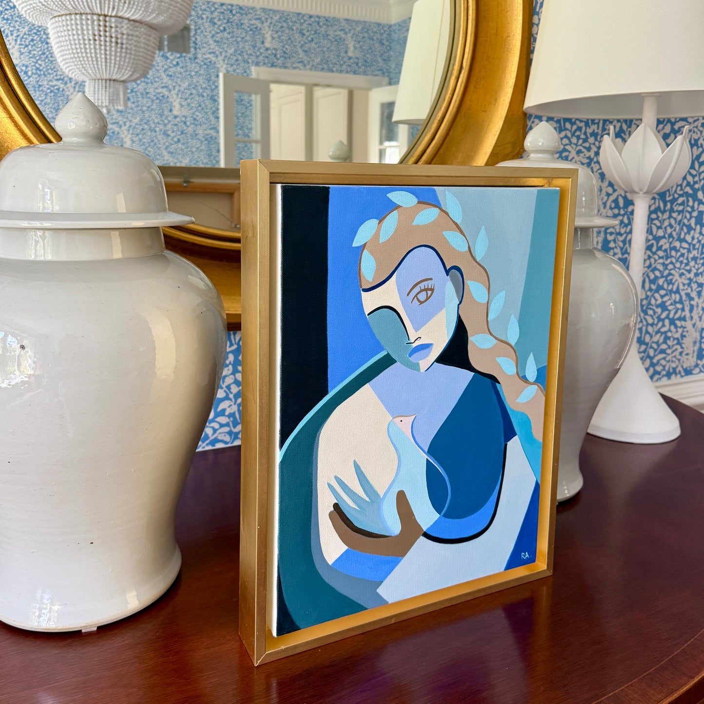 Rebecca Adler Eos Female Expressive Portrait Painting in Gold Frame