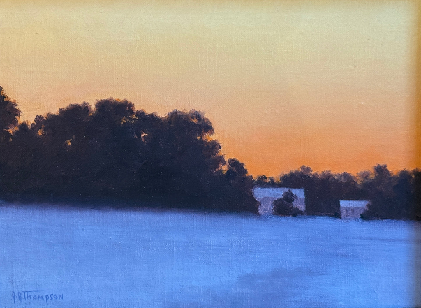 Anthony R. Thompson Morning View Farm Landscape Oil Painting in Black and Gold Frame