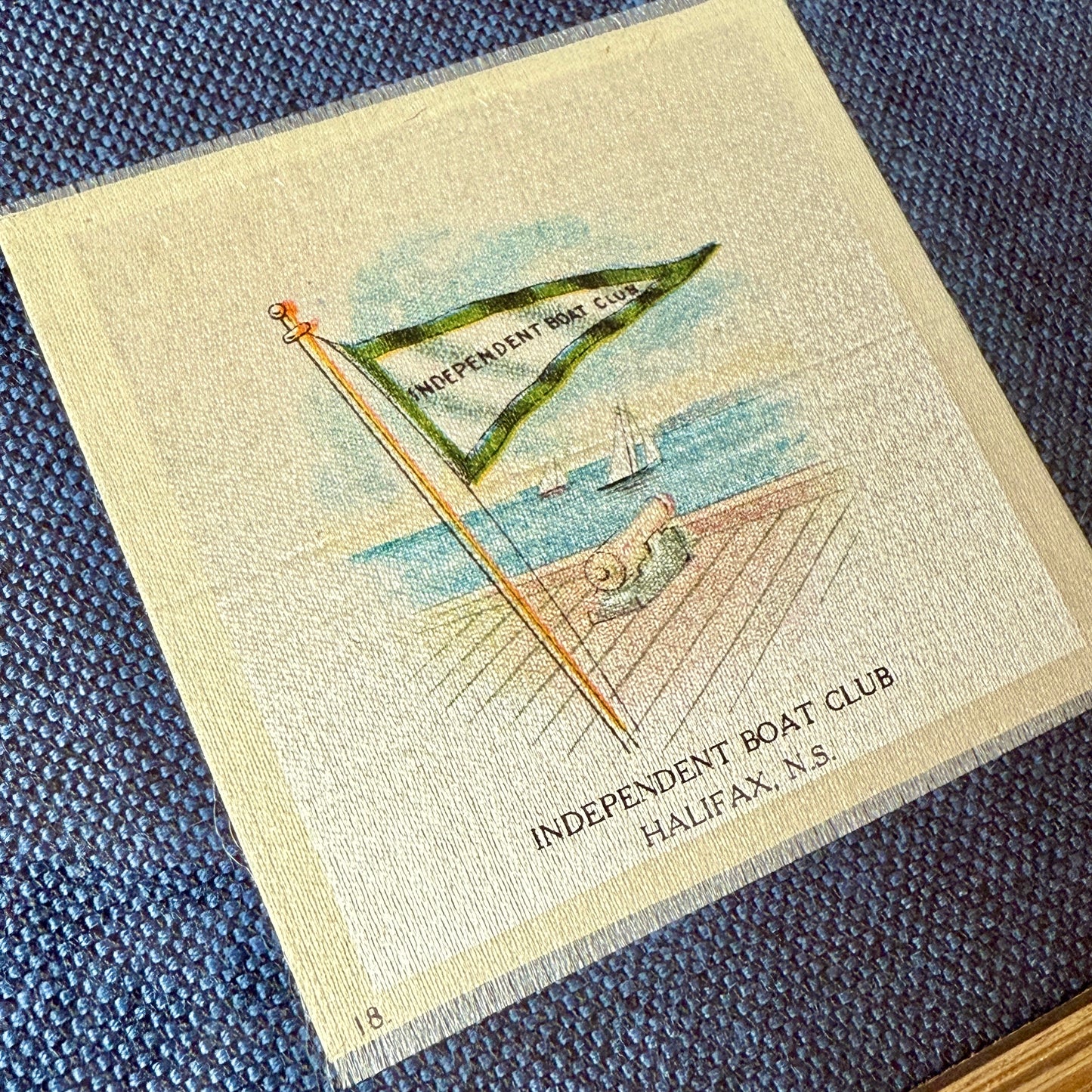 Set of 4 Antique Yacht Boating Club Silks on Navy Linen in Gold Frames (Set J)