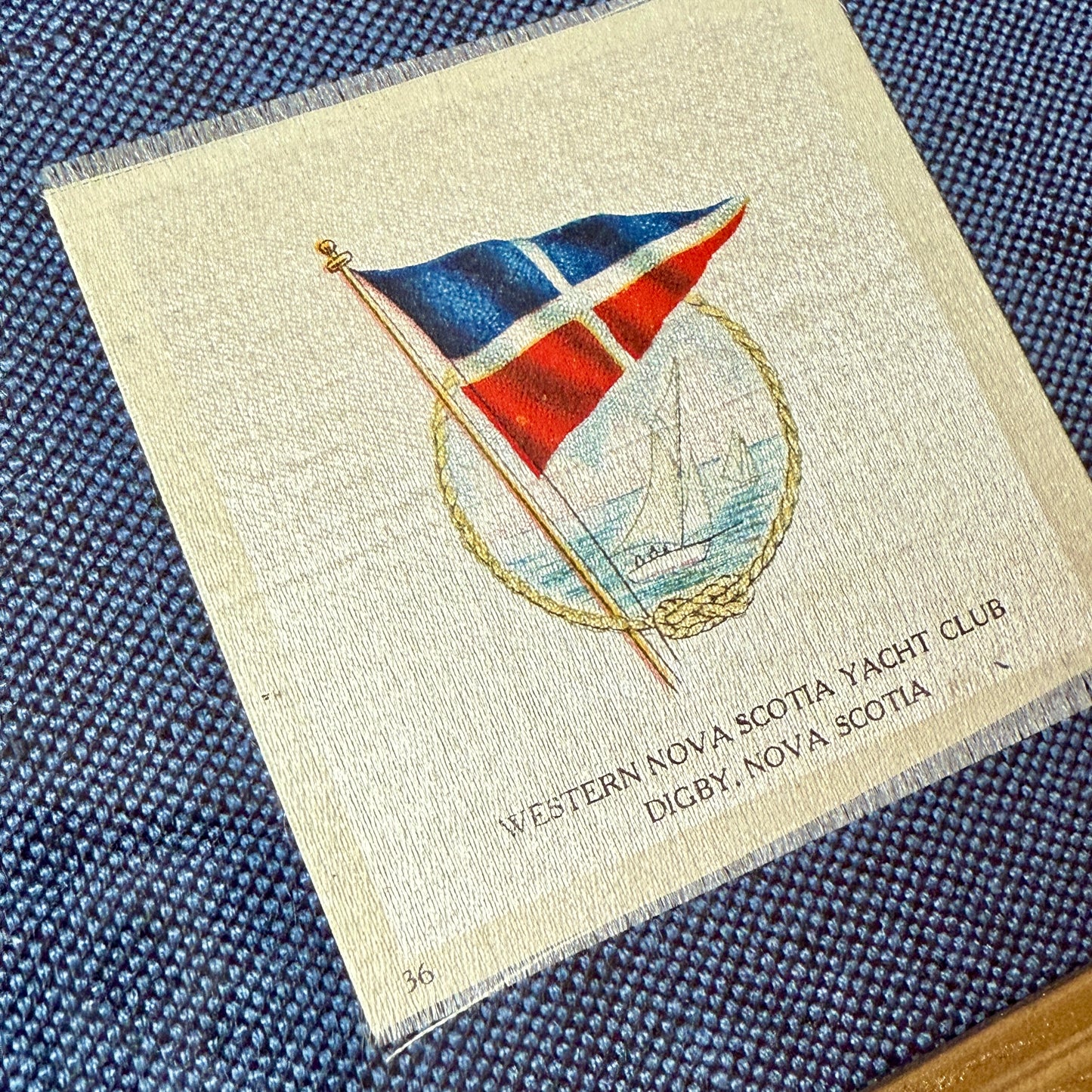 Set of 4 Antique Yacht Boating Club Silks on Navy Linen in Gold Frames (Set J)