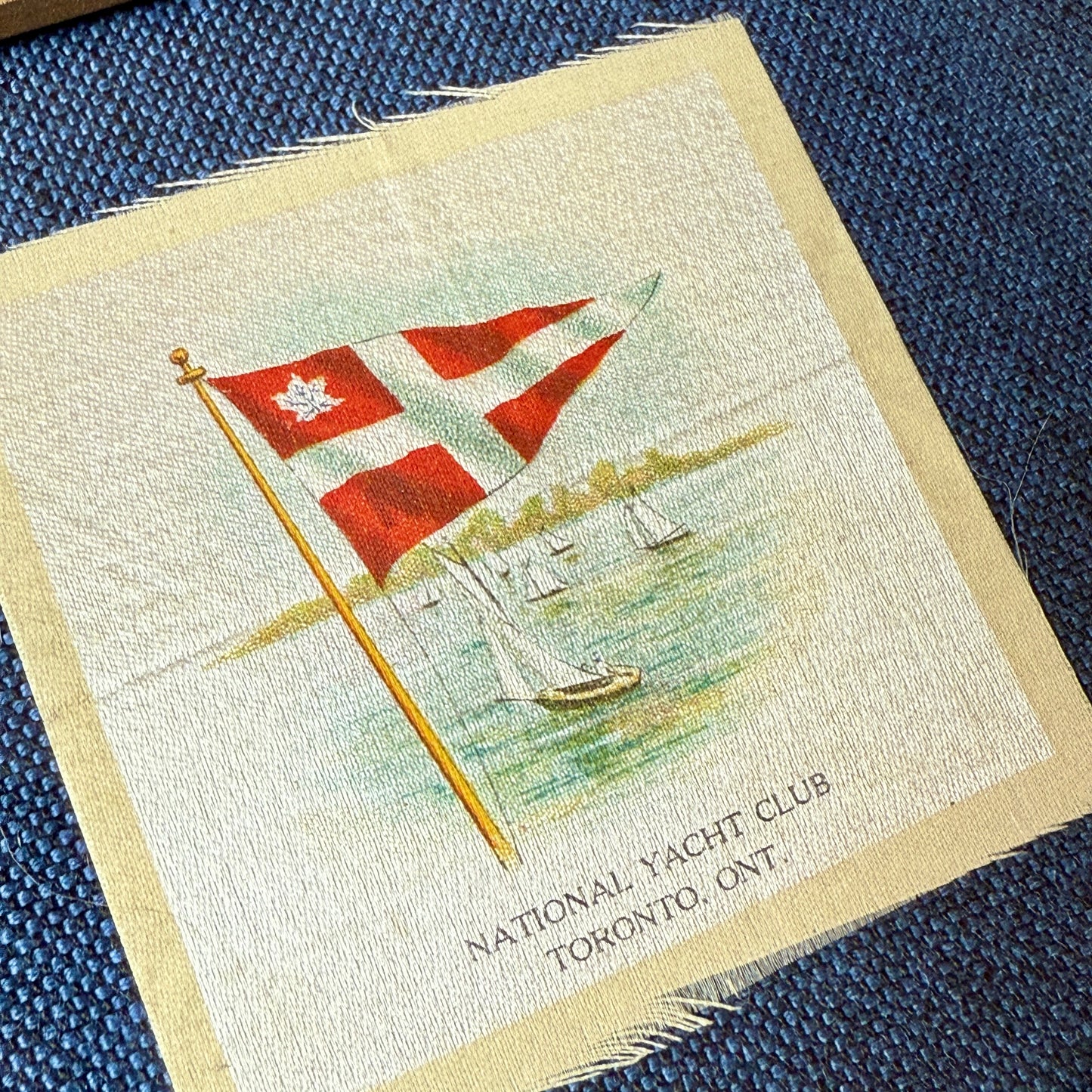 Set of 4 Antique Yacht Boating Club Silks on Navy Linen in Gold Frames (Set J)