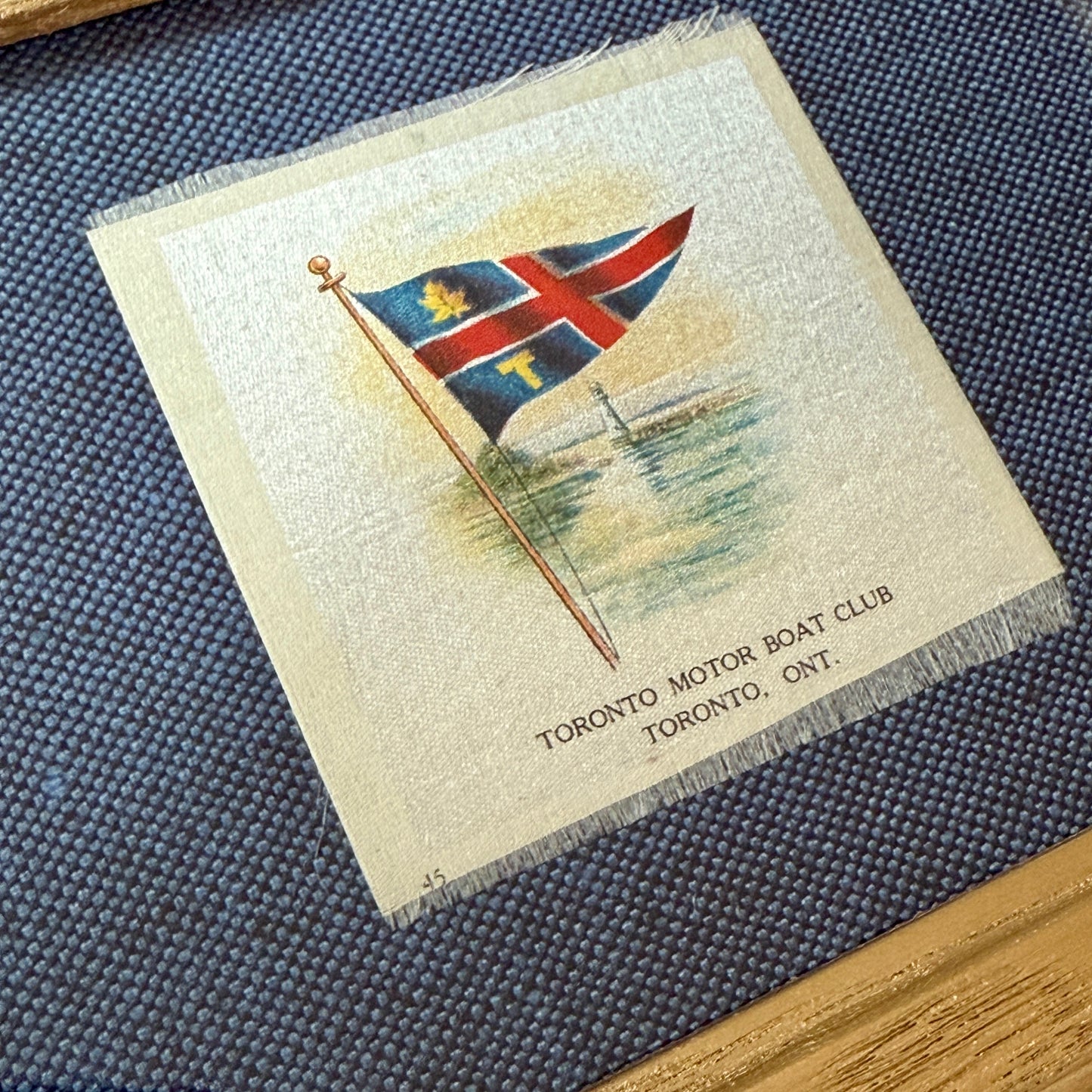 Set of 4 Antique Yacht Boating Club Silks on Navy Linen in Gold Frames (Set I)
