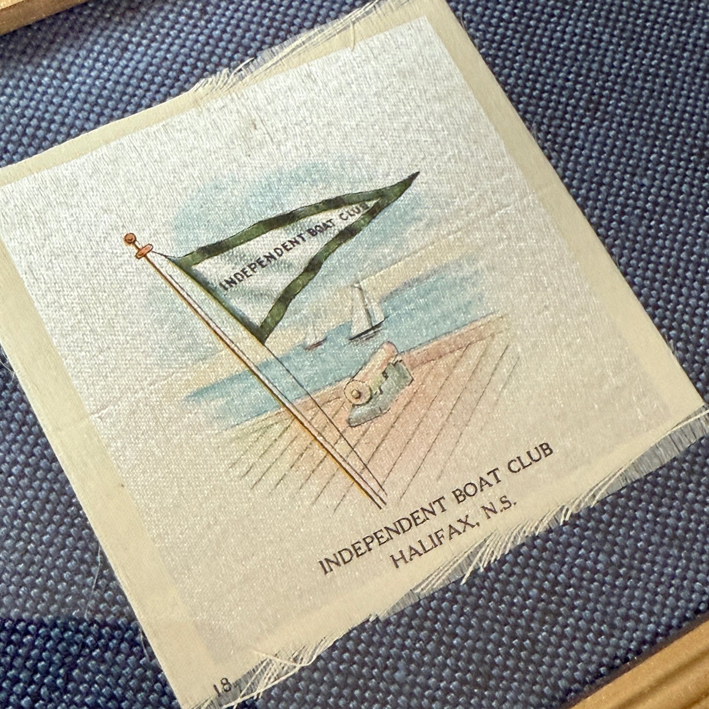 Set of 4 Antique Yacht Boating Club Silks on Navy Linen in Gold Frames (Set I)