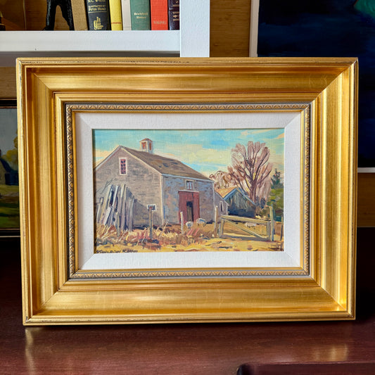 Stapleton Kearns Dan Harrison's Barn New England Farm Landscape with Sheep Oil Painting in Gold Frame