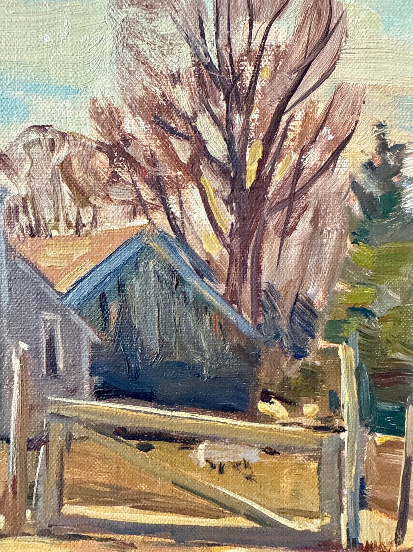 Stapleton Kearns Dan Harrison's Barn New England Farm Landscape with Sheep Oil Painting in Gold Frame
