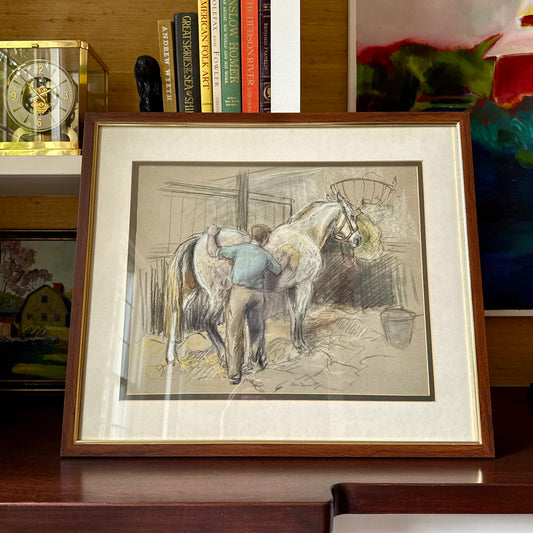 Nora Howarth Faithful Companion Horse Stable Scene Pastel in Wood Frame