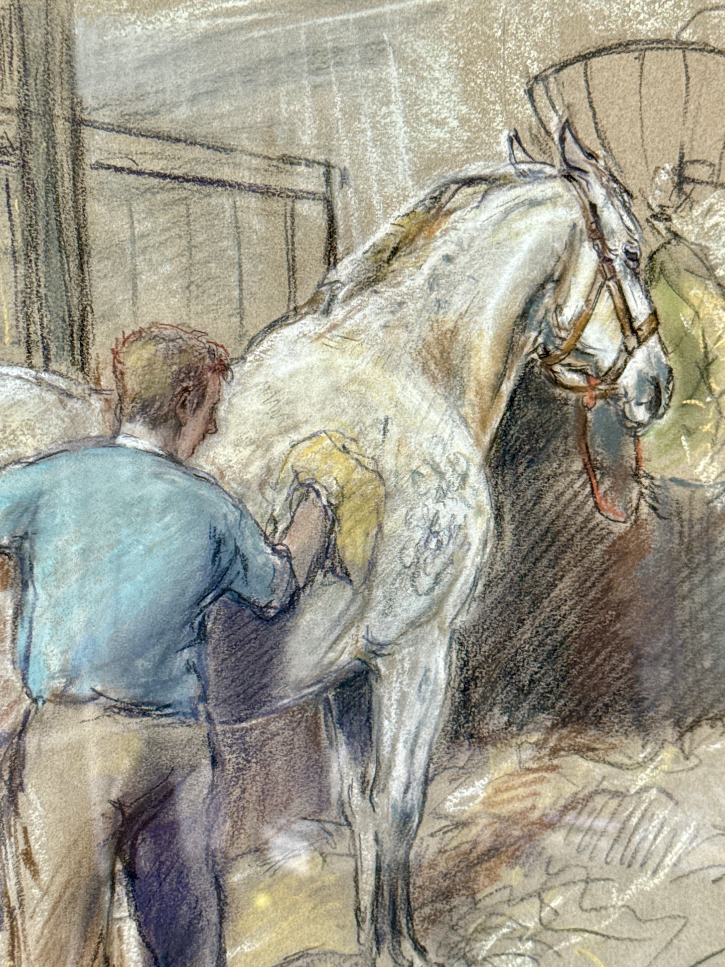 Nora Howarth Faithful Companion Horse Stable Scene Pastel in Wood Frame