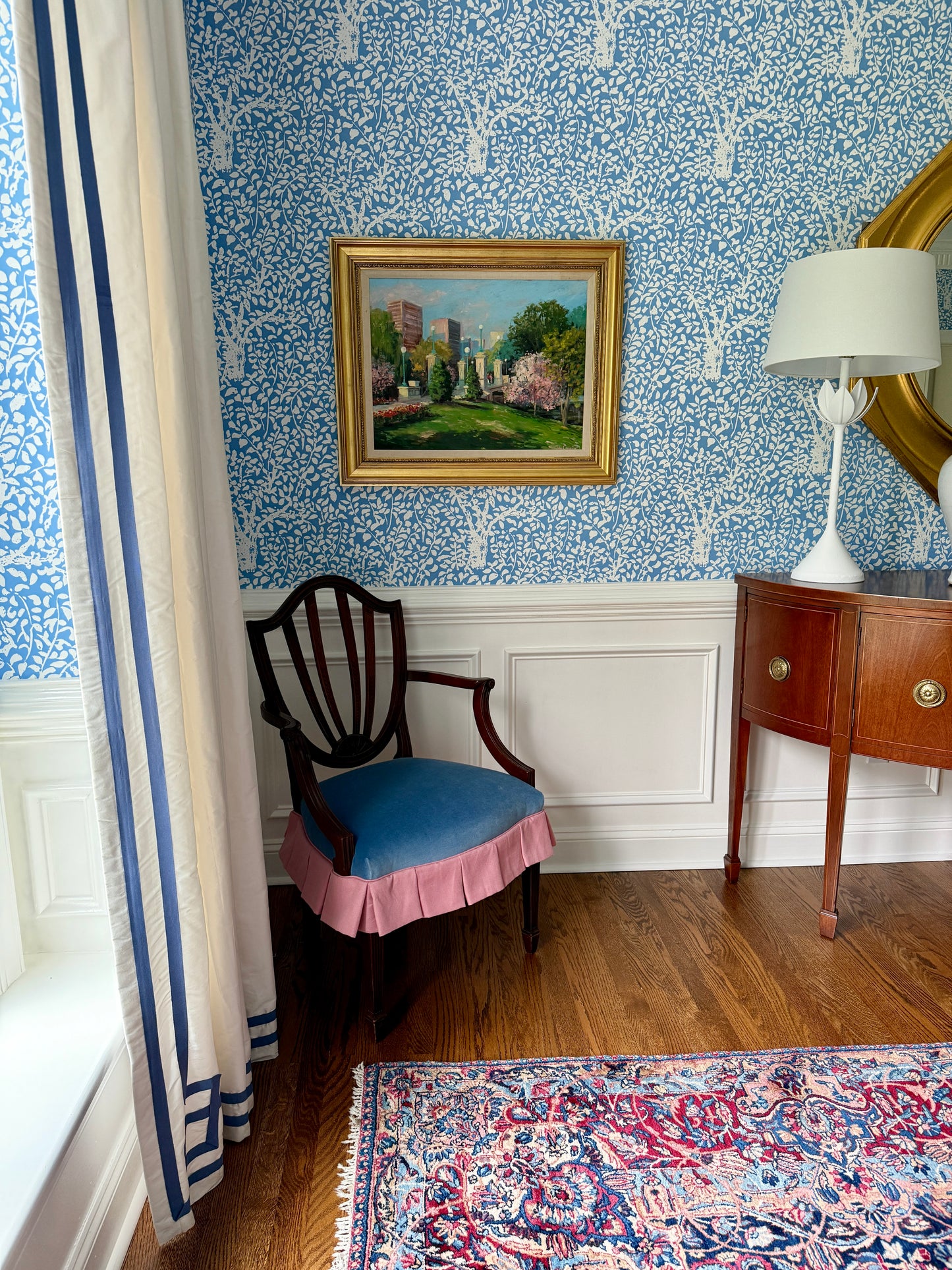 John Caggiano Springtime in Boston Public Gardens Oil Painting in Gold Frame