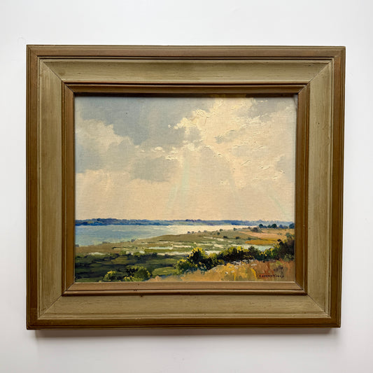 Charles Gordon Harris Rhode Island Sakonnet River Sunlit Landscape Oil Painting in Painted Frame