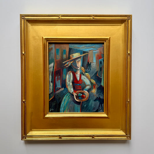 Nancy Catallo Portrait of a Woman in the Manner of Amedeo Modigliani Oil Painting in Gold Frame