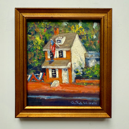 Christopher Willett Betsy Ross House Philadelphia Oil Painting in Gold Frame