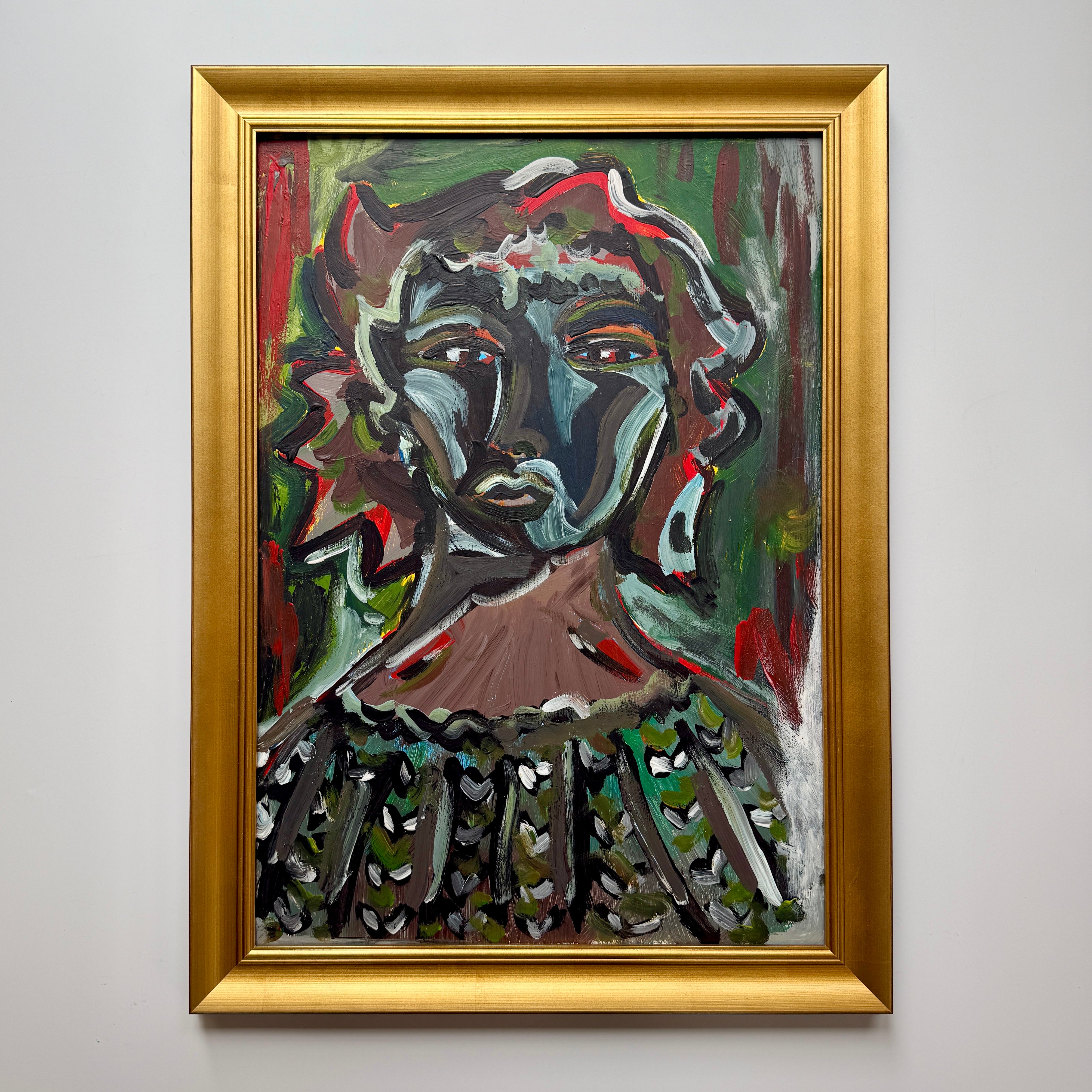 Vintage Expressionist Colorful Female Portrait Oil Painting In Gold Fr Vintage Expressionist Colorful Female Portrait Oil Painting In Gold Fr