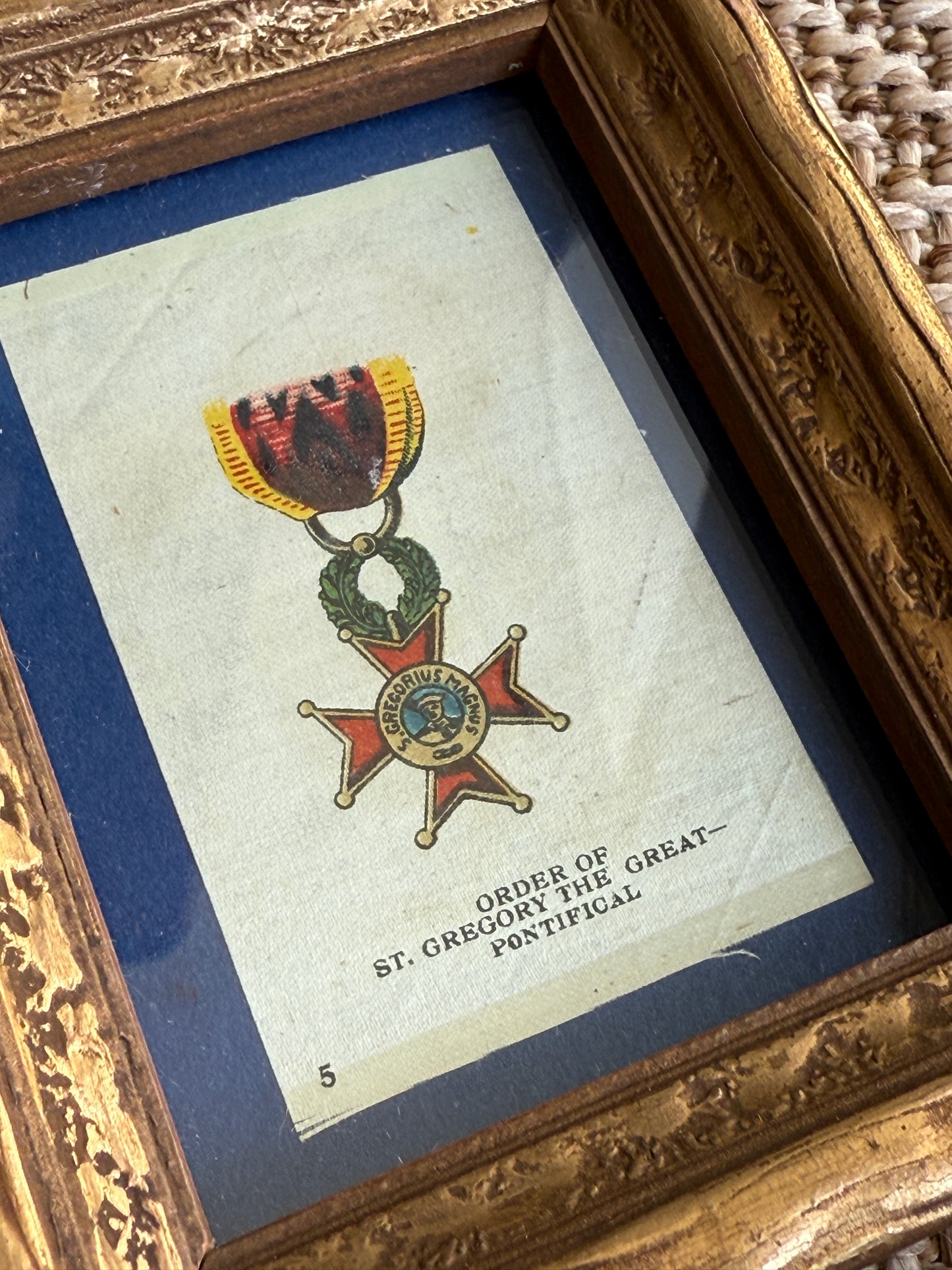 Set of 7 Pre - World War I Military Medals of Honor Antique Tobacco Silks in Vintage Frames