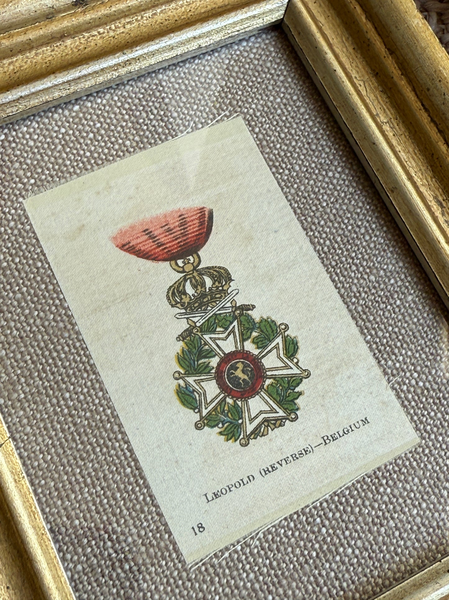 Set of 7 Pre - World War I Military Medals of Honor Antique Tobacco Silks in Vintage Frames