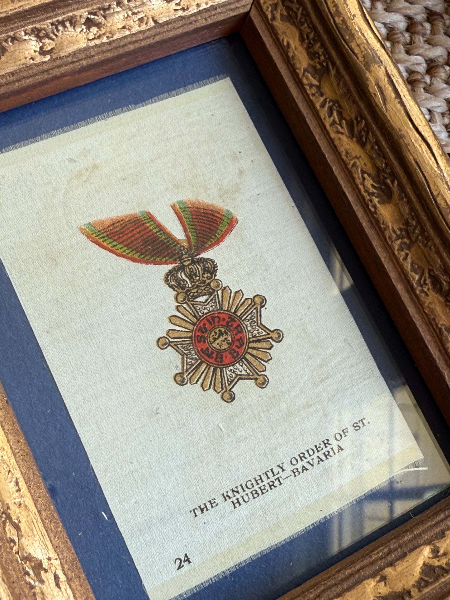 Set of 7 Pre - World War I Military Medals of Honor Antique Tobacco Silks in Vintage Frames