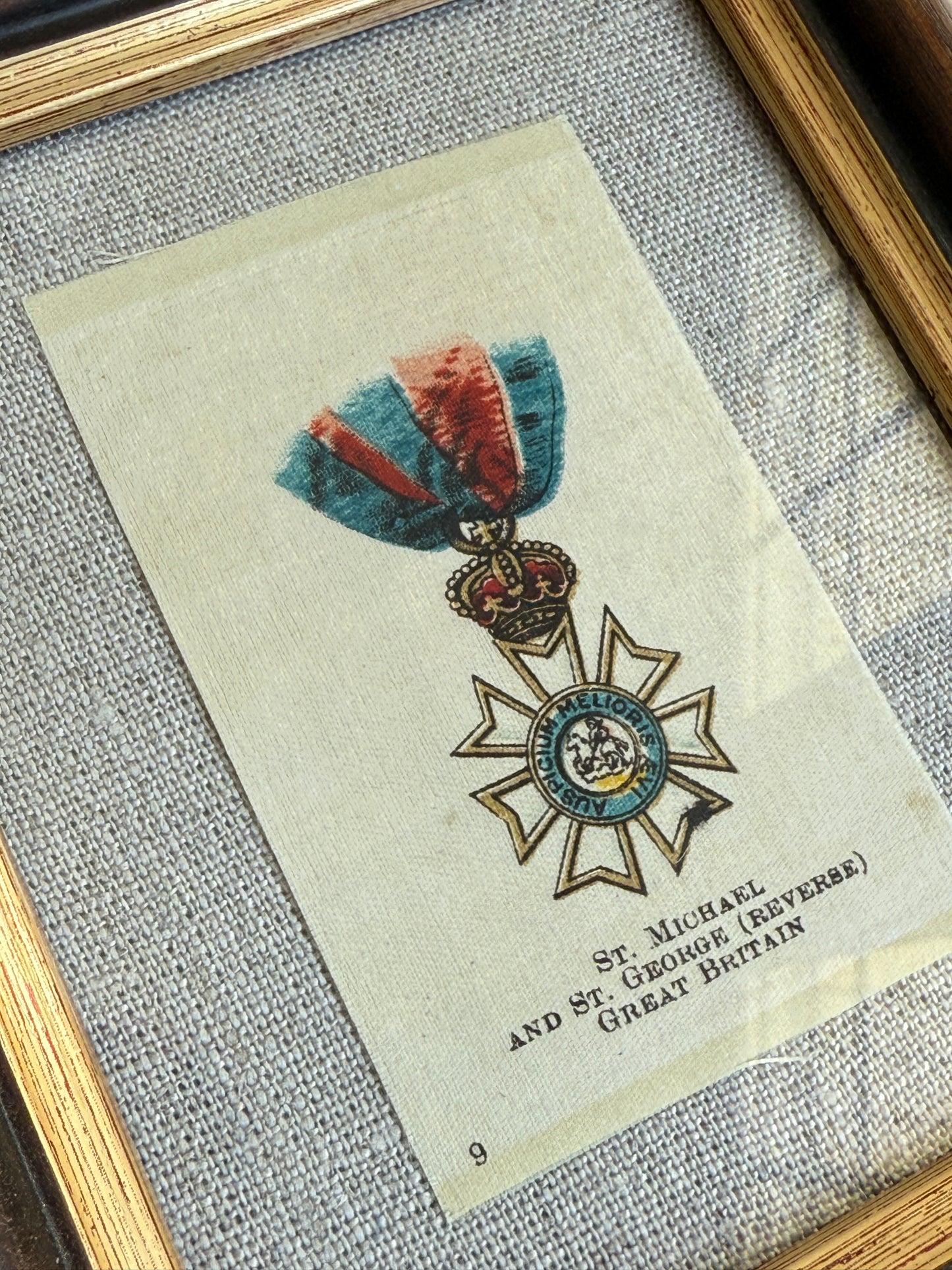 Set of 7 Pre - World War I Military Medals of Honor Antique Tobacco Silks in Vintage Frames