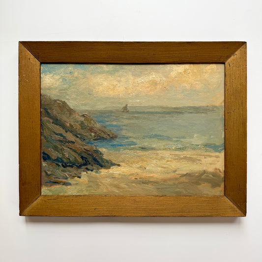 1924 Seascape with Sailboat Oil Painting in Gilded Wood Frame