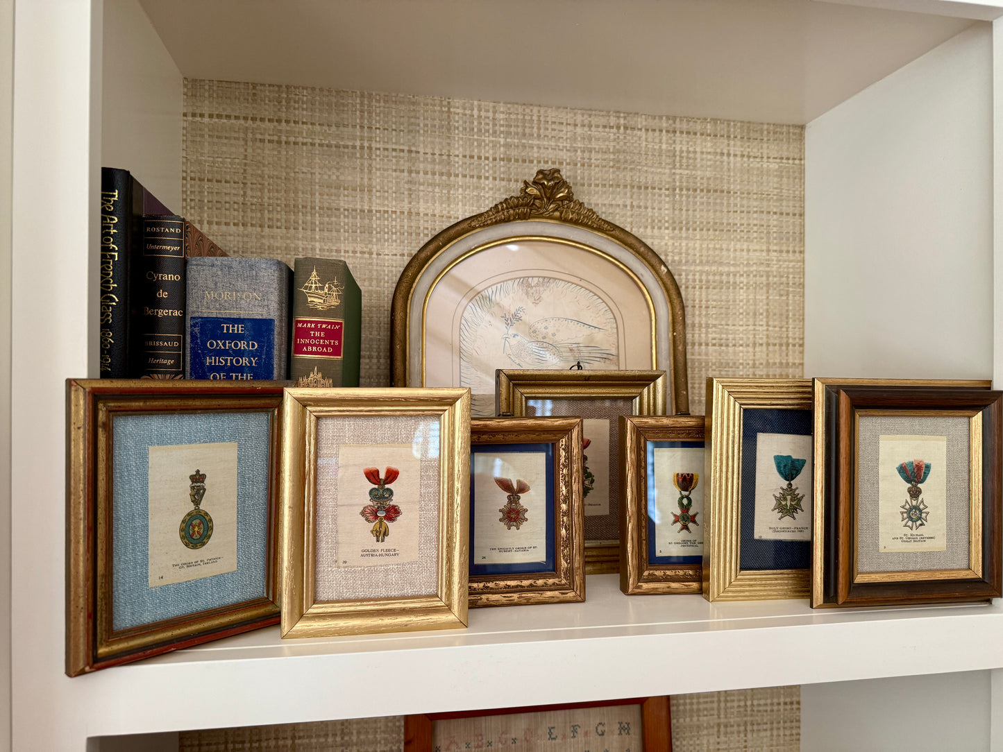 Set of 7 Pre - World War I Military Medals of Honor Antique Tobacco Silks in Vintage Frames