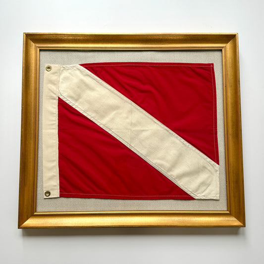 Vintage Canvas Diver Down Scuba Canvas Boat Flag in Gold Frame