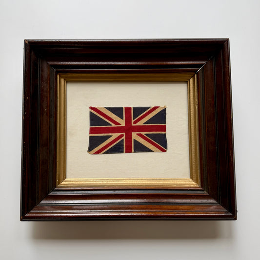 Vintage Union Jack Parade Flag on Duck Cloth in 19th Century Wood Frame