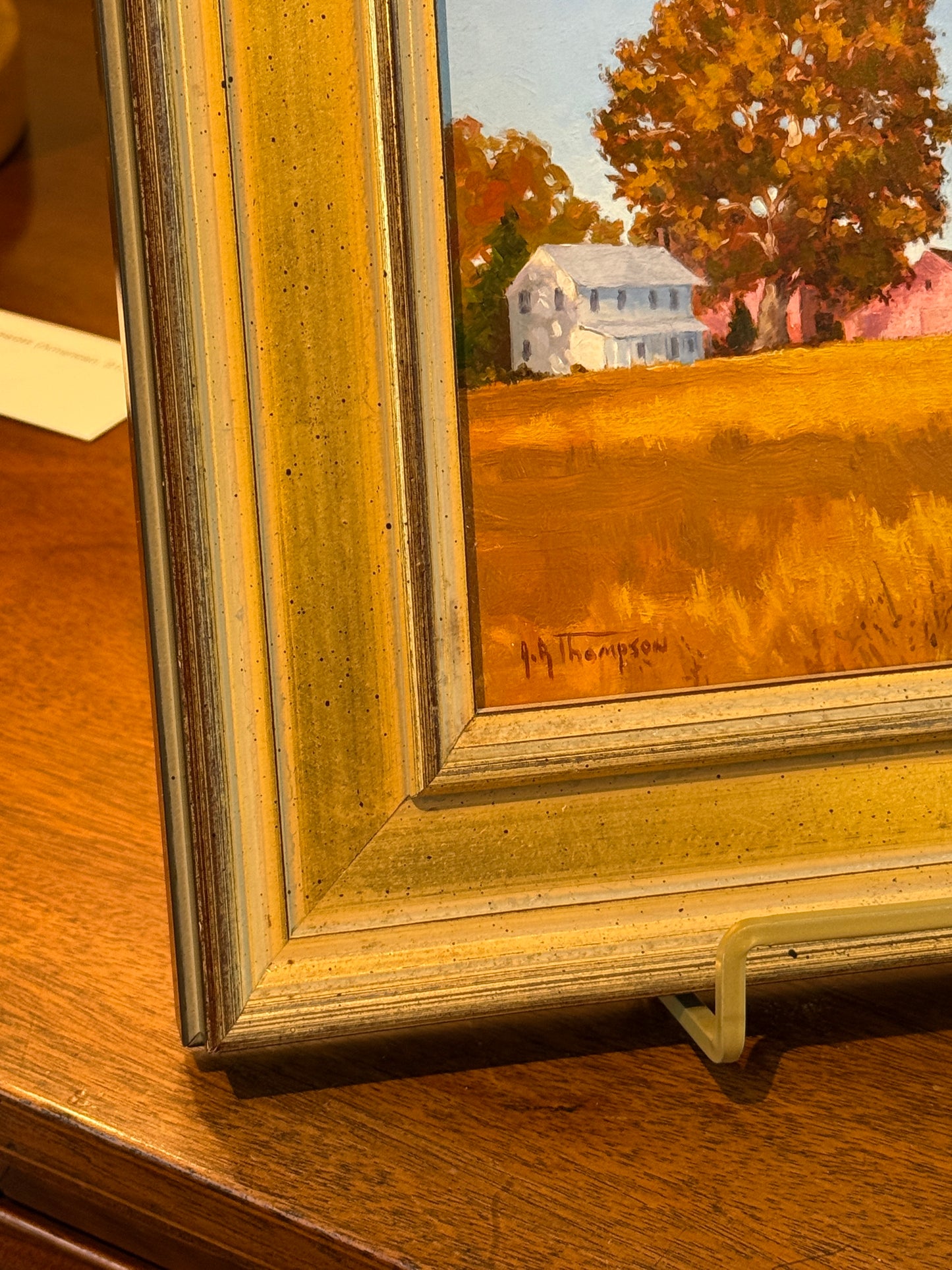Anthony R. Thompson Pink Barn Country Landscape Oil Painting in Gold Frame