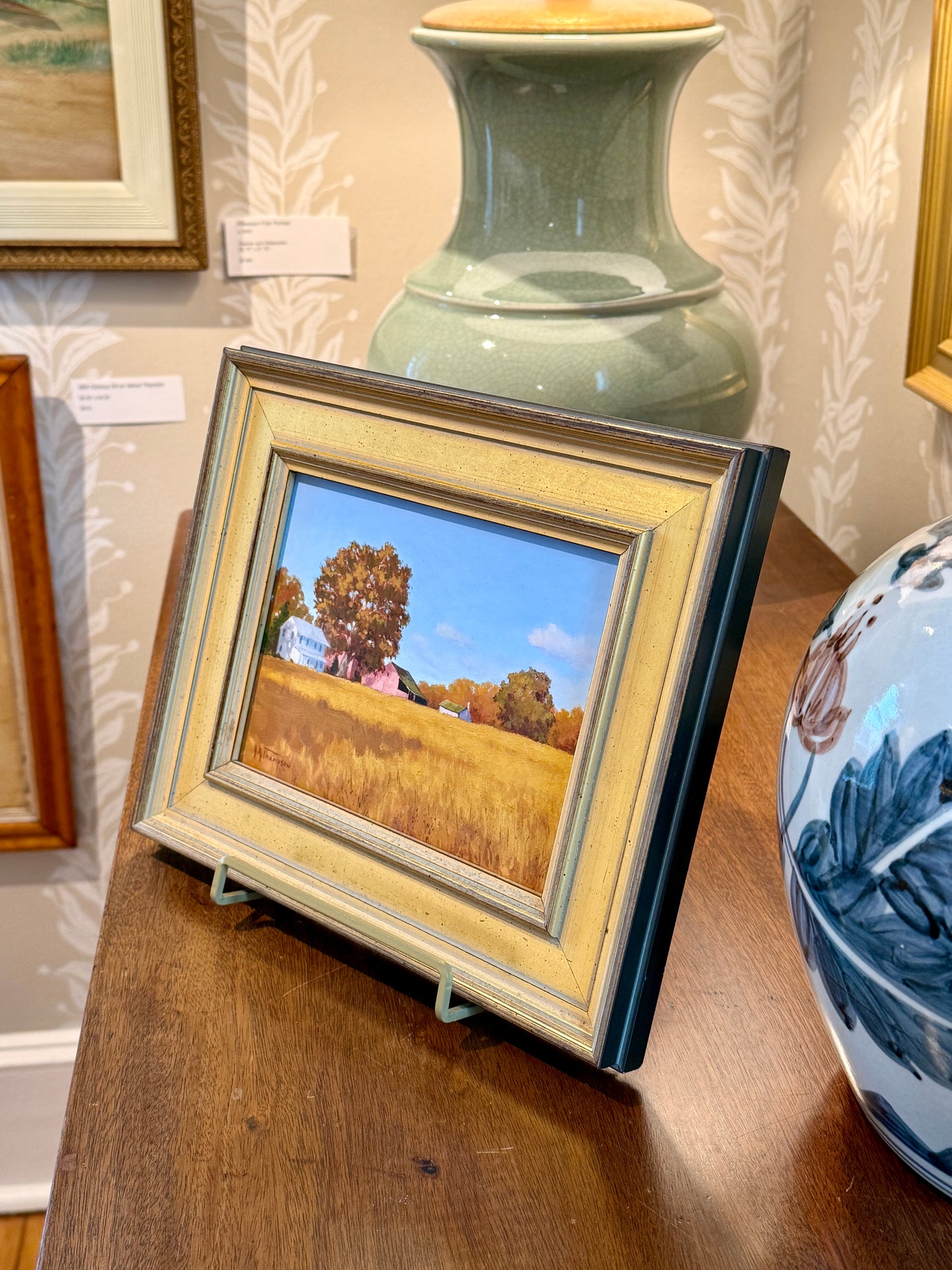 Anthony R. Thompson Pink Barn Country Landscape Oil Painting in Gold Frame