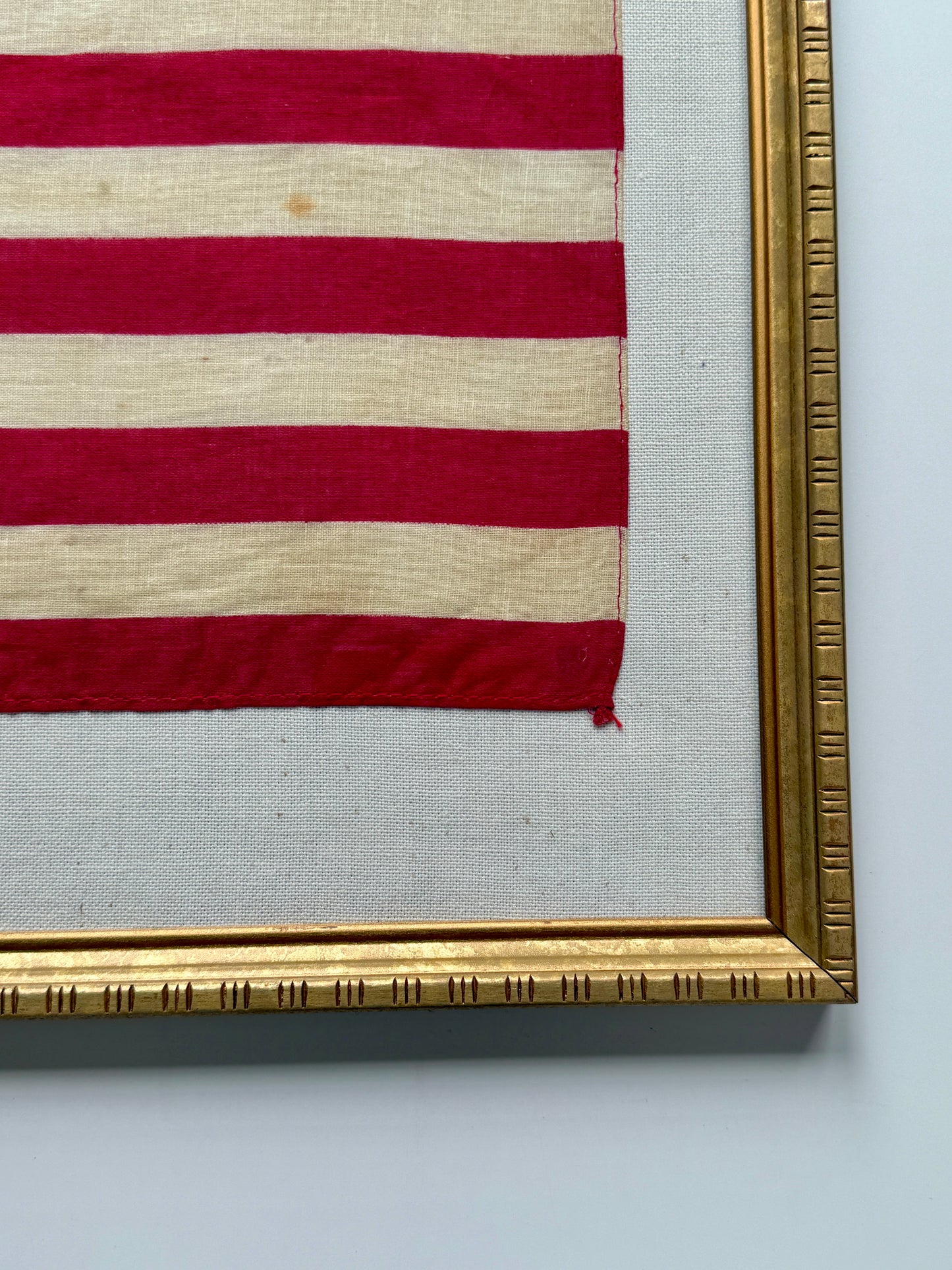 Vintage 50 Star American Flag on Ivory Duck Cloth in Gold Frame