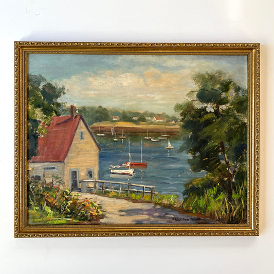 Grace van Sciver American Waterfront Landscape with Sailboats in Gold Frame