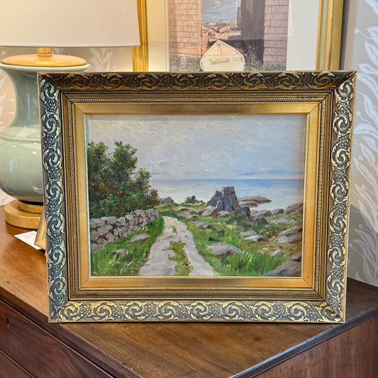 Alfred Gregers-Rasmussen Path to the Sea Coastal Landscape Oil Painting in Gold Frame