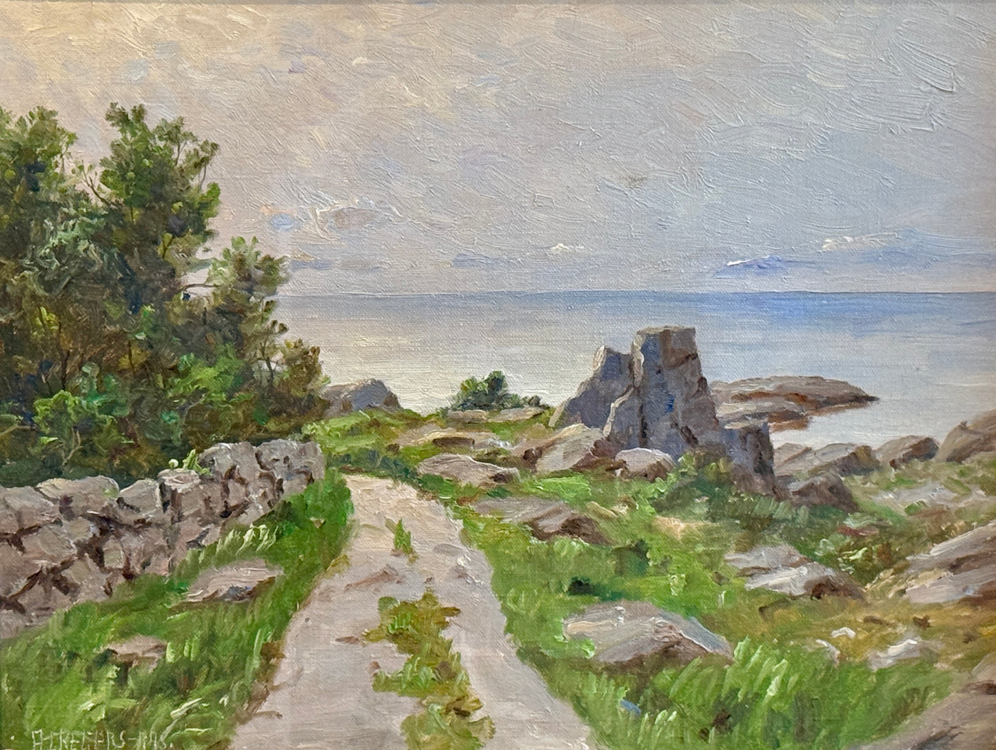 Alfred Gregers-Rasmussen Path to the Sea Coastal Landscape Oil Painting in Gold Frame