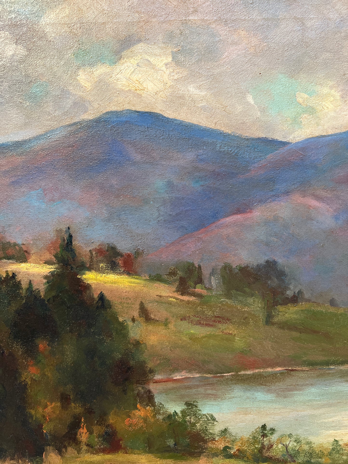 Vintage Elva Christensen Mountain Landscape Oil Painting in Gold Frame