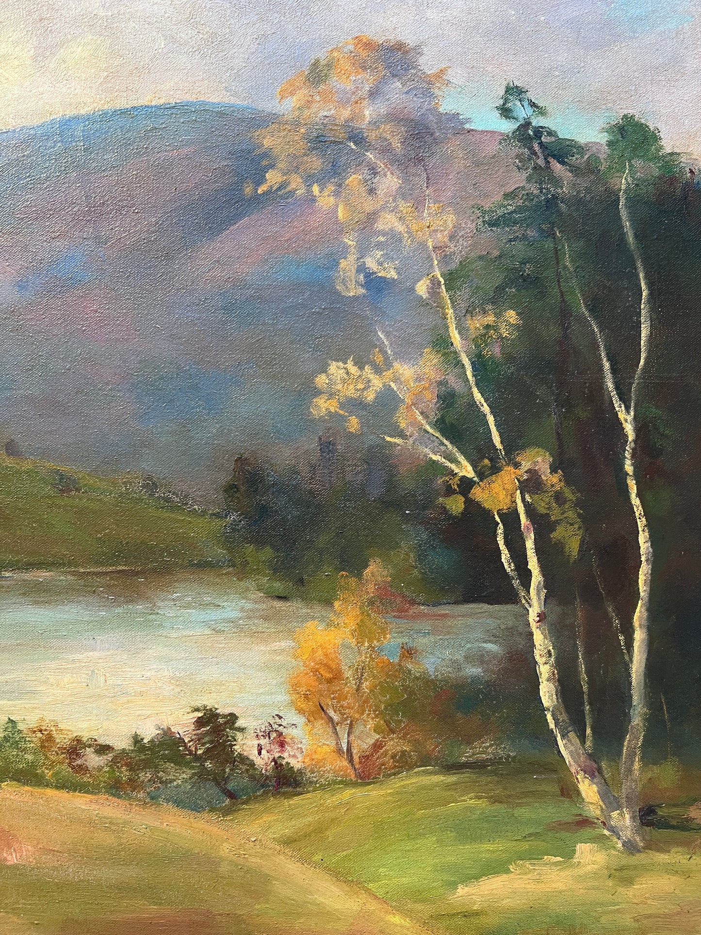 Vintage Elva Christensen Mountain Landscape Oil Painting in Gold Frame