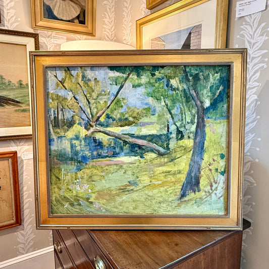 Joanne Thomson Walk in the Park Landscape Oil Painting in Gold Frame