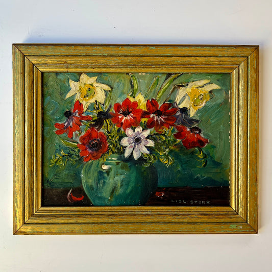 Lisl Stork Still Life of Flowers Oil Painting in Gold Frame