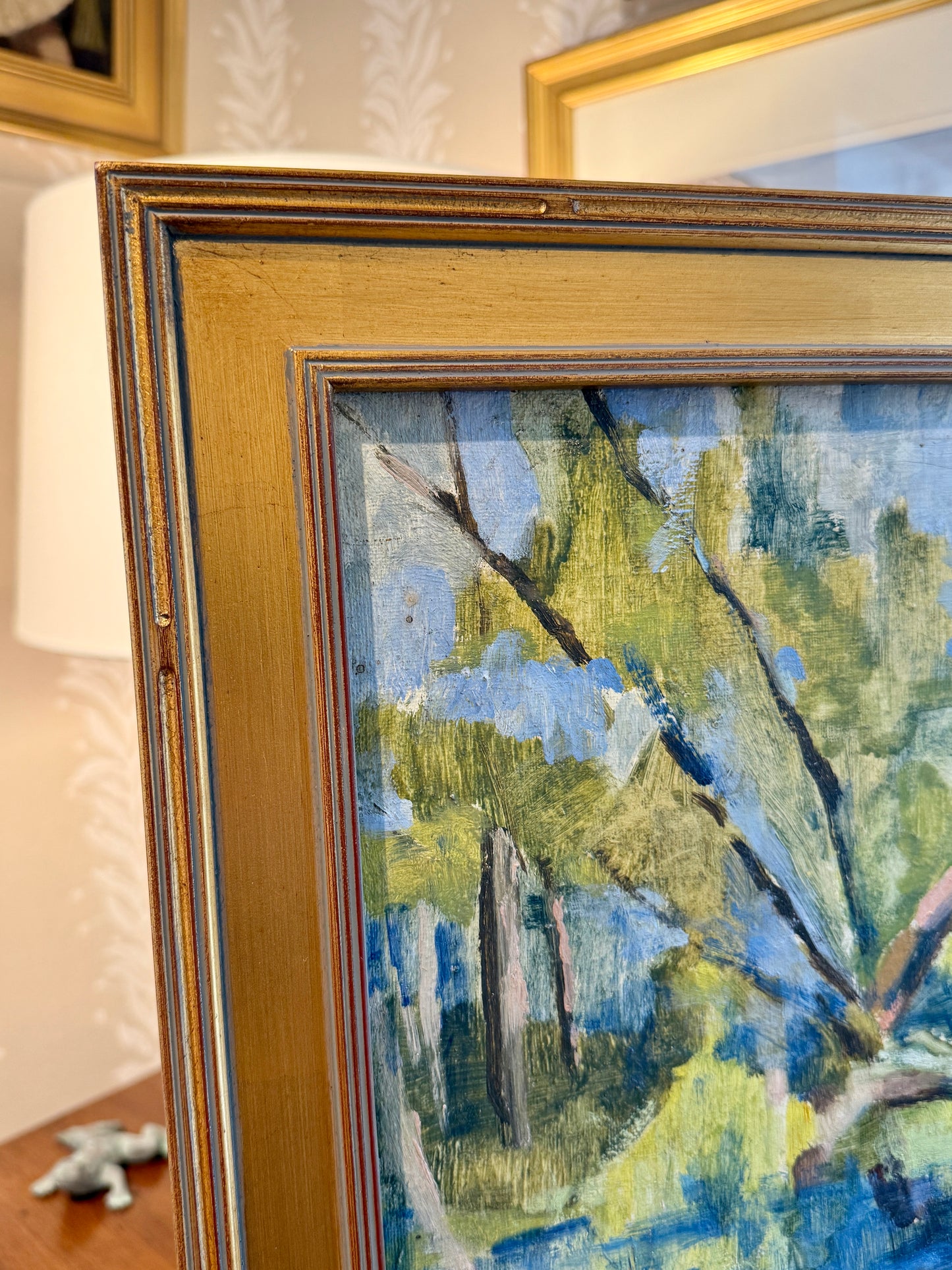 Joanne Thomson Walk in the Park Landscape Oil Painting in Gold Frame
