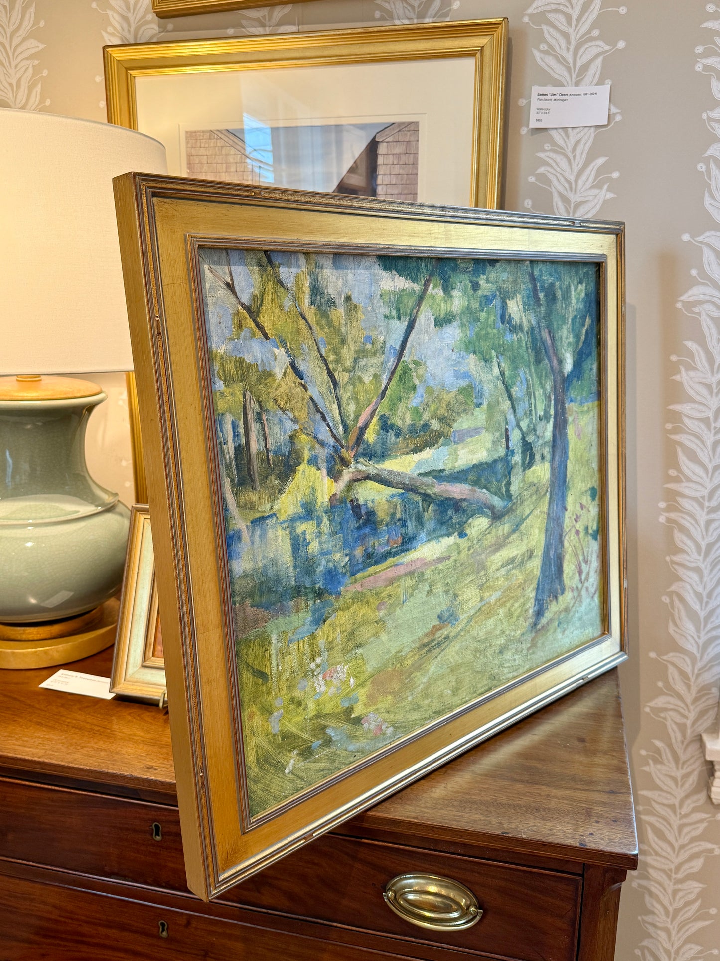 Joanne Thomson Walk in the Park Landscape Oil Painting in Gold Frame
